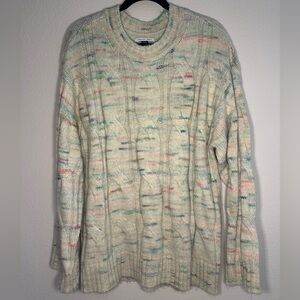 American Eagle Outfitters Cream Crewneck Sweater with Pastel Speckle